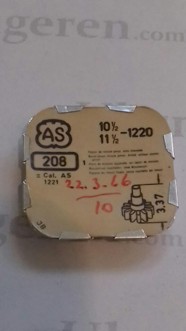 AS Cal. 1220 - 208. Barrel-driven minute pinion drilled without cannon pinion.