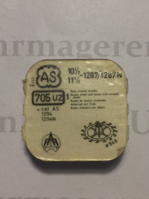 AS Cal. 1287 - 705. Escape wheel and pinion with straight pivots. NOS.